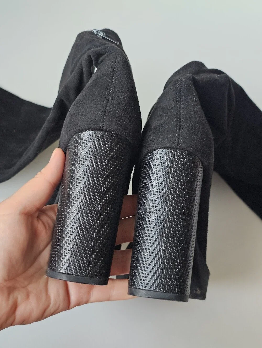 Forever 21 Black Over The Knee Stretch Boots Chunky Block Heel Platform Size 7